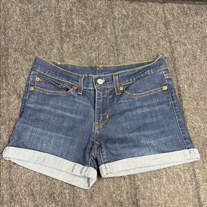 Levi’s Blue Jean Shorts with Rolled Cuffs and Mid-Rise Waist